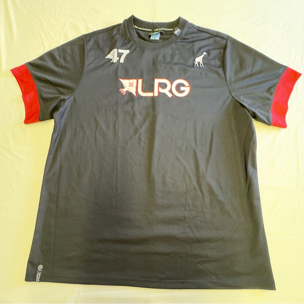 LRG Men's Black Tee with Red Sleeve Accents
